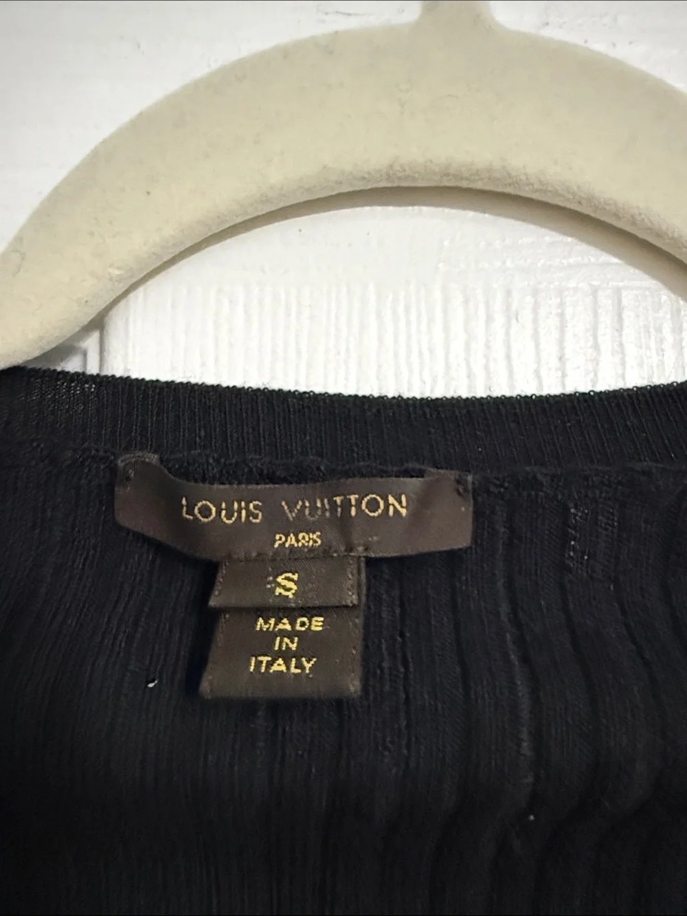 Louis Vuitton Black Ribbed Knit Top with Gold Label